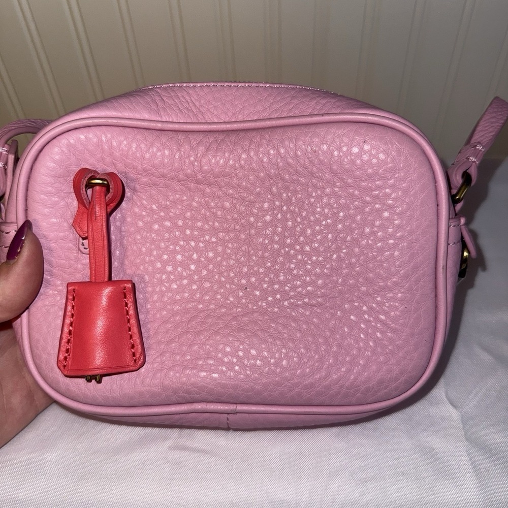 J CREW Signet Crossbody Bag Purse Pink Italian Pebbled Leather Lock Key EUC